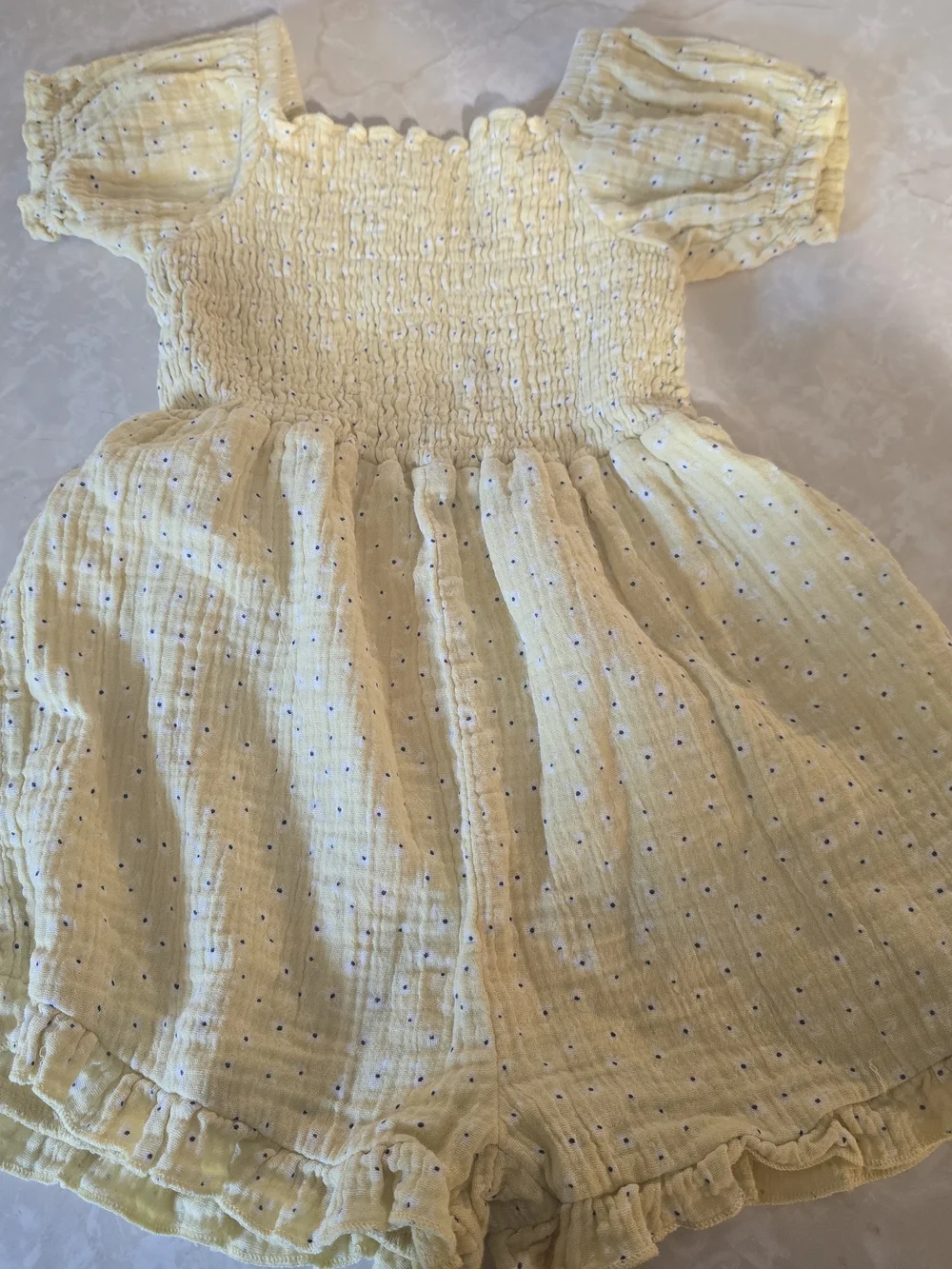 Gerber Pale Yellow Smocked Dot Romper Dress